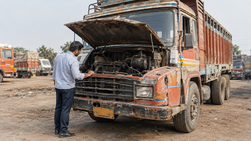 Commercial truck being inspected